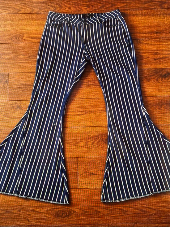 Lucky & Blessed Navy and White Striped Flare Pants - Picture 3 of 5